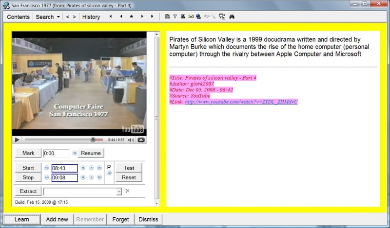 SuperMemo: An extract created from the "Pirates of Silicon Valley - Part 4" YouTube video in the process of incremental video watching