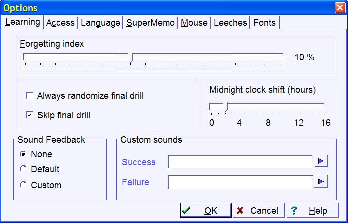 SuperMemo: Options : Learning parameters